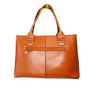 Cognac leather tote by Agnes B Voyage